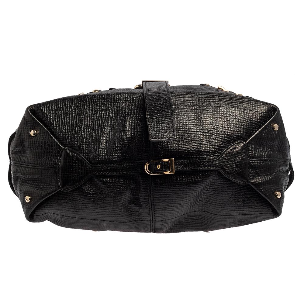Women's Jimmy Choo Black Textured Leather Bardia Buckle Hobo