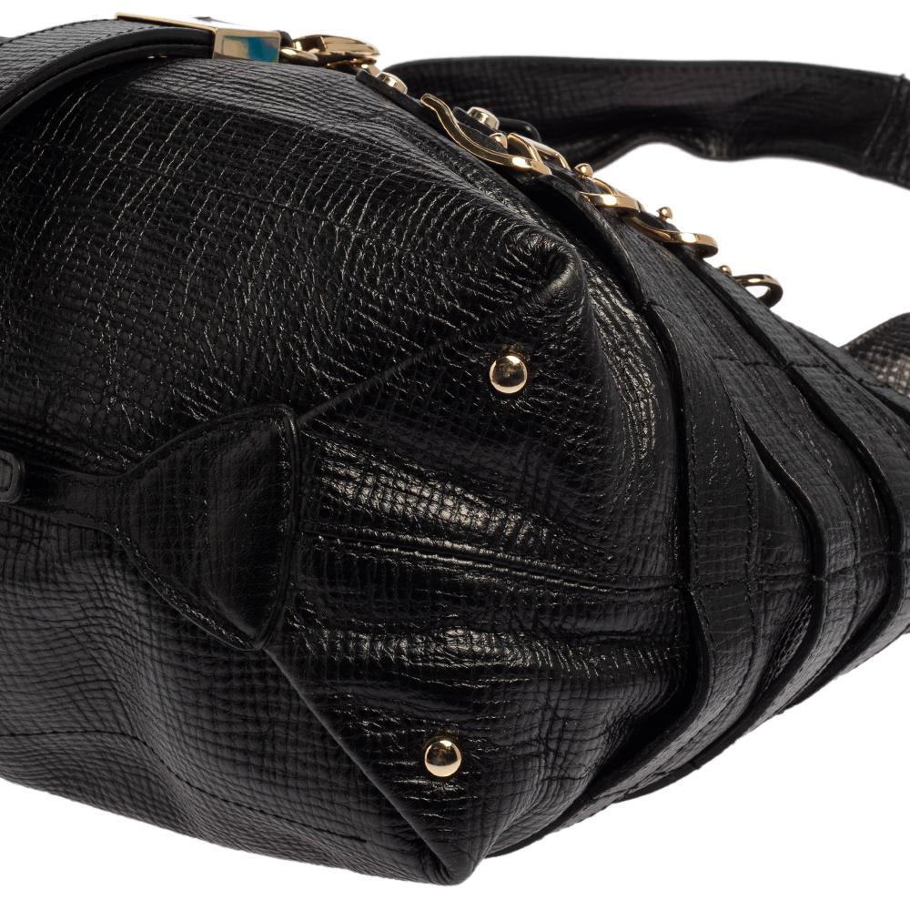 Jimmy Choo Black Textured Leather Bardia Buckle Hobo 4