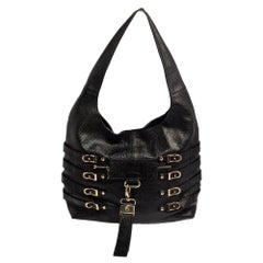 Jimmy Choo Black Textured Leather Bardia Buckle Hobo