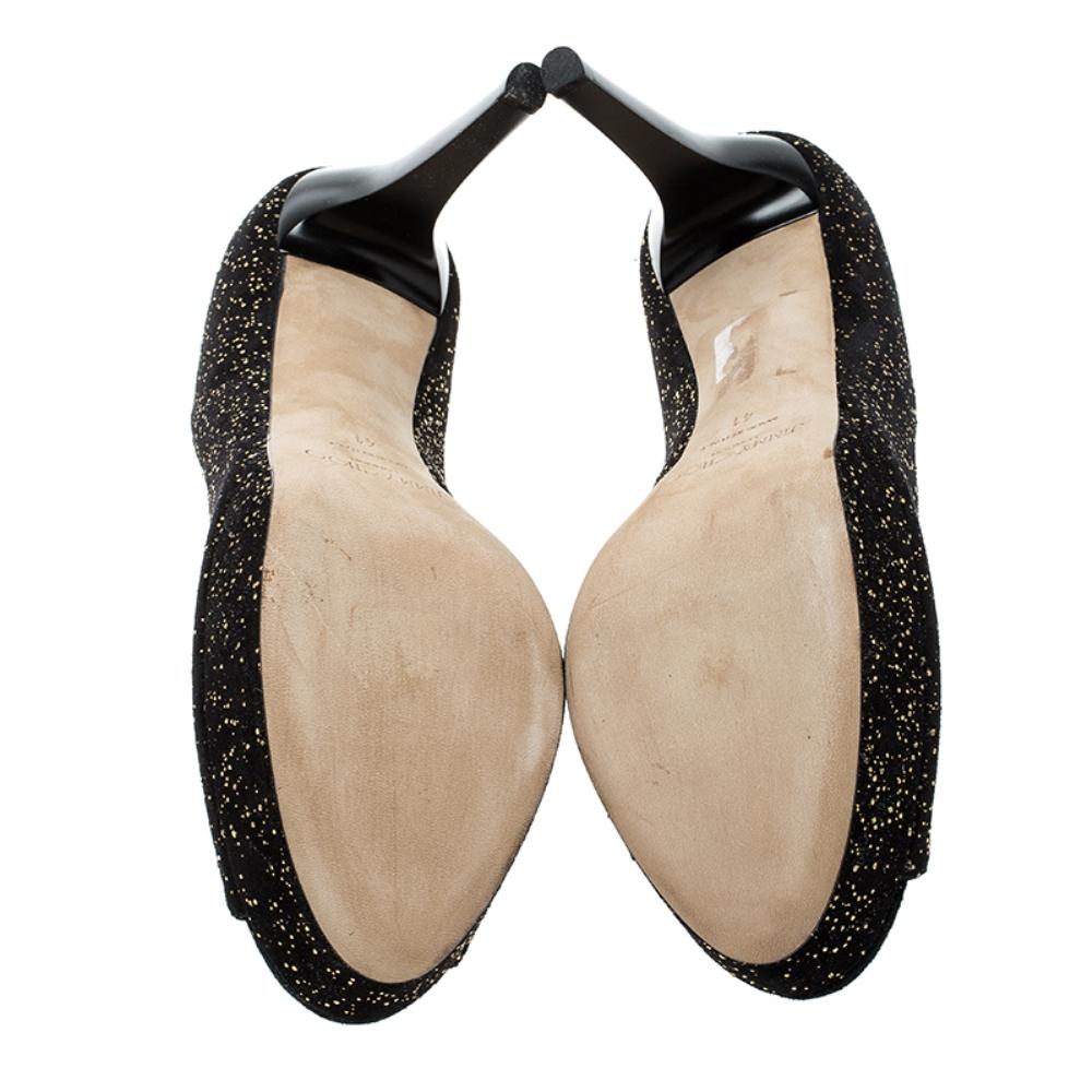 Women's Jimmy Choo Black Textured Suede Crown Peep Toe Platform Pumps Size 41
