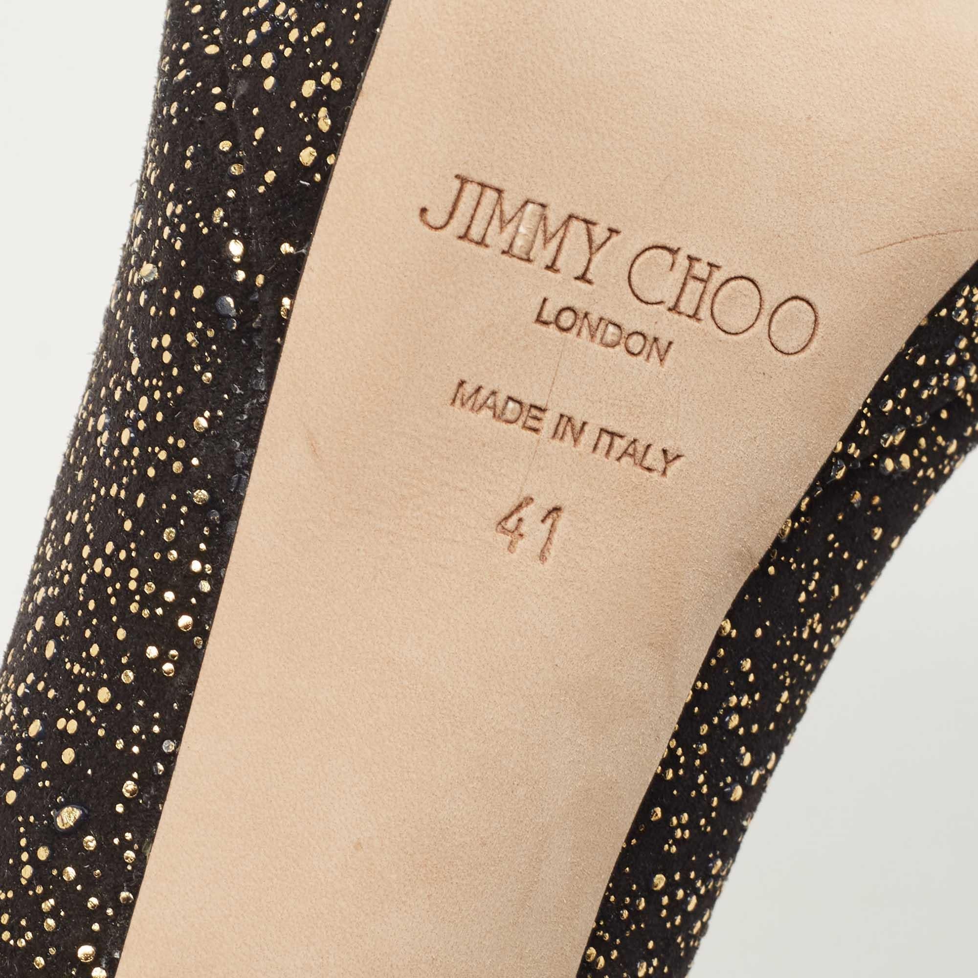 Jimmy Choo Black Textured Suede Crown Platform Peep Toe Pumps Size 41 4