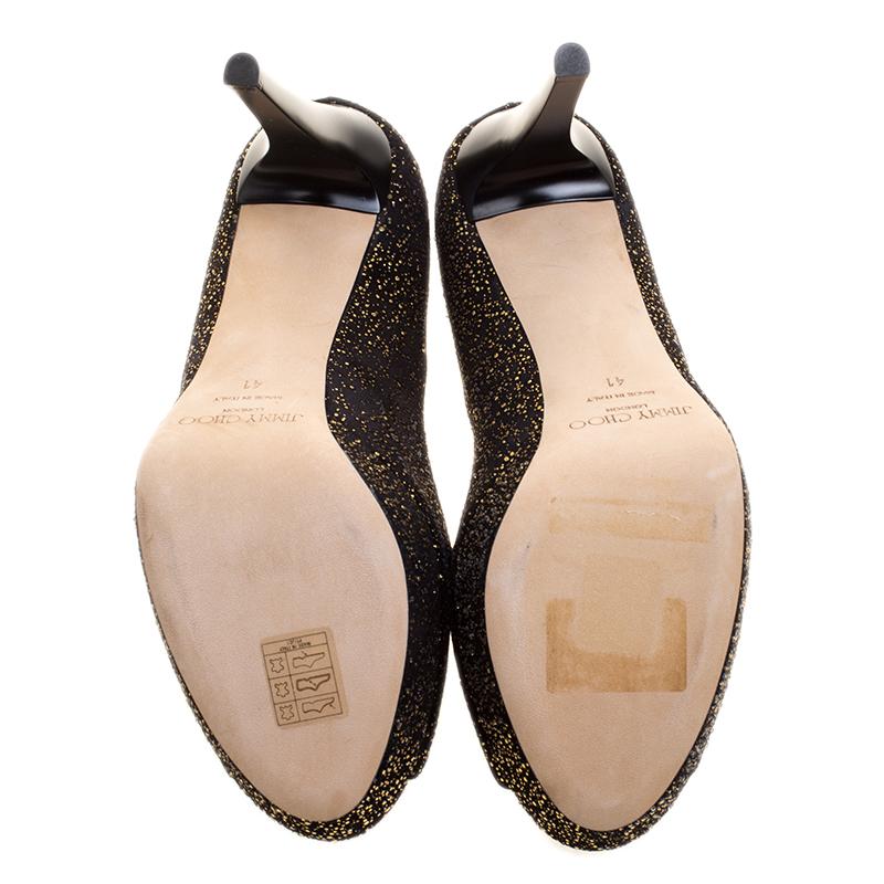 Jimmy Choo Black Textured Suede Dahlia Platform Peep Toe Pumps Size 41 2