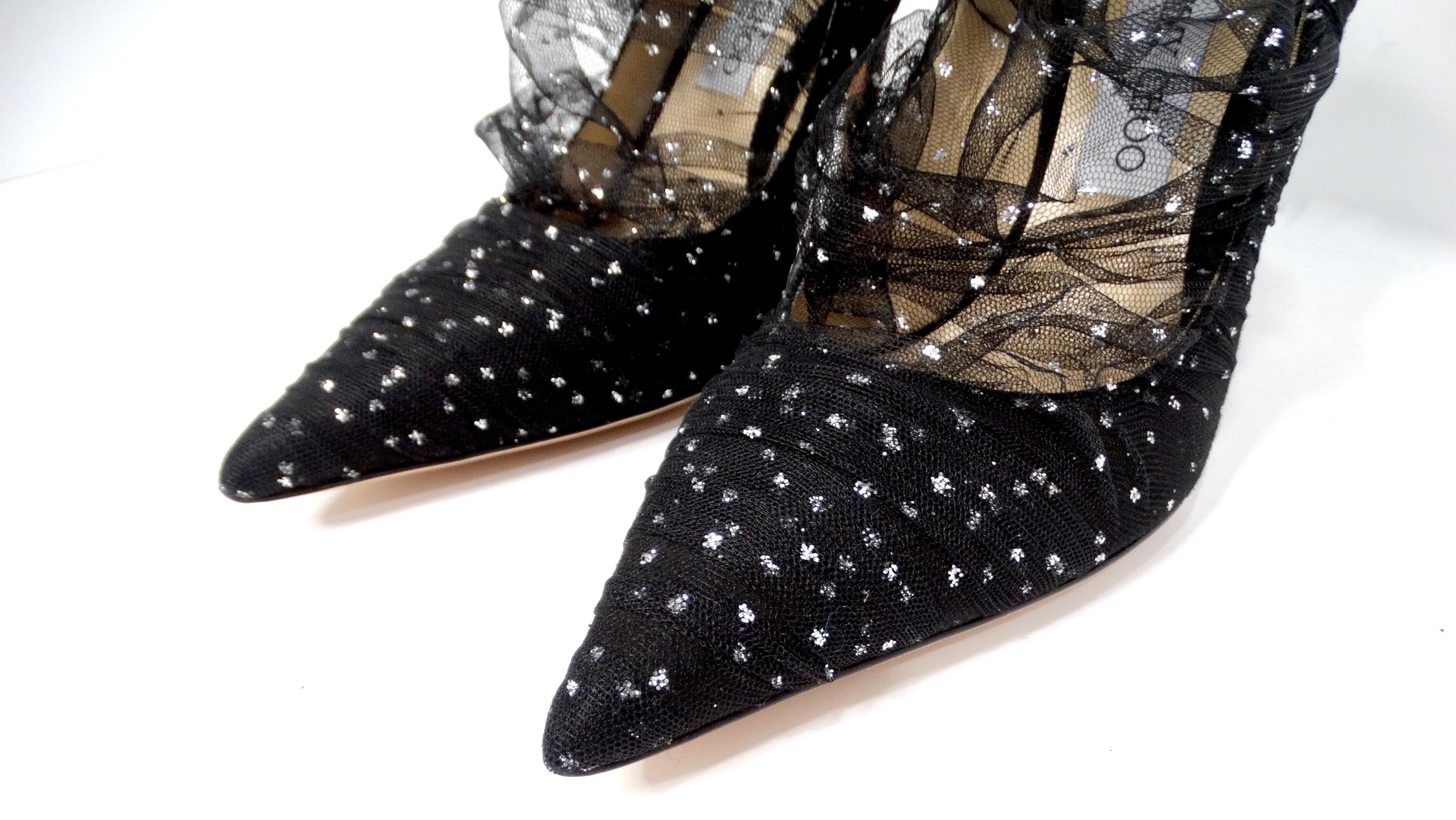 Jimmy Choo - Escarpins 100 mm à paillettes en tulle et daim - Noir Bon état - En vente à Scottsdale, AZ
