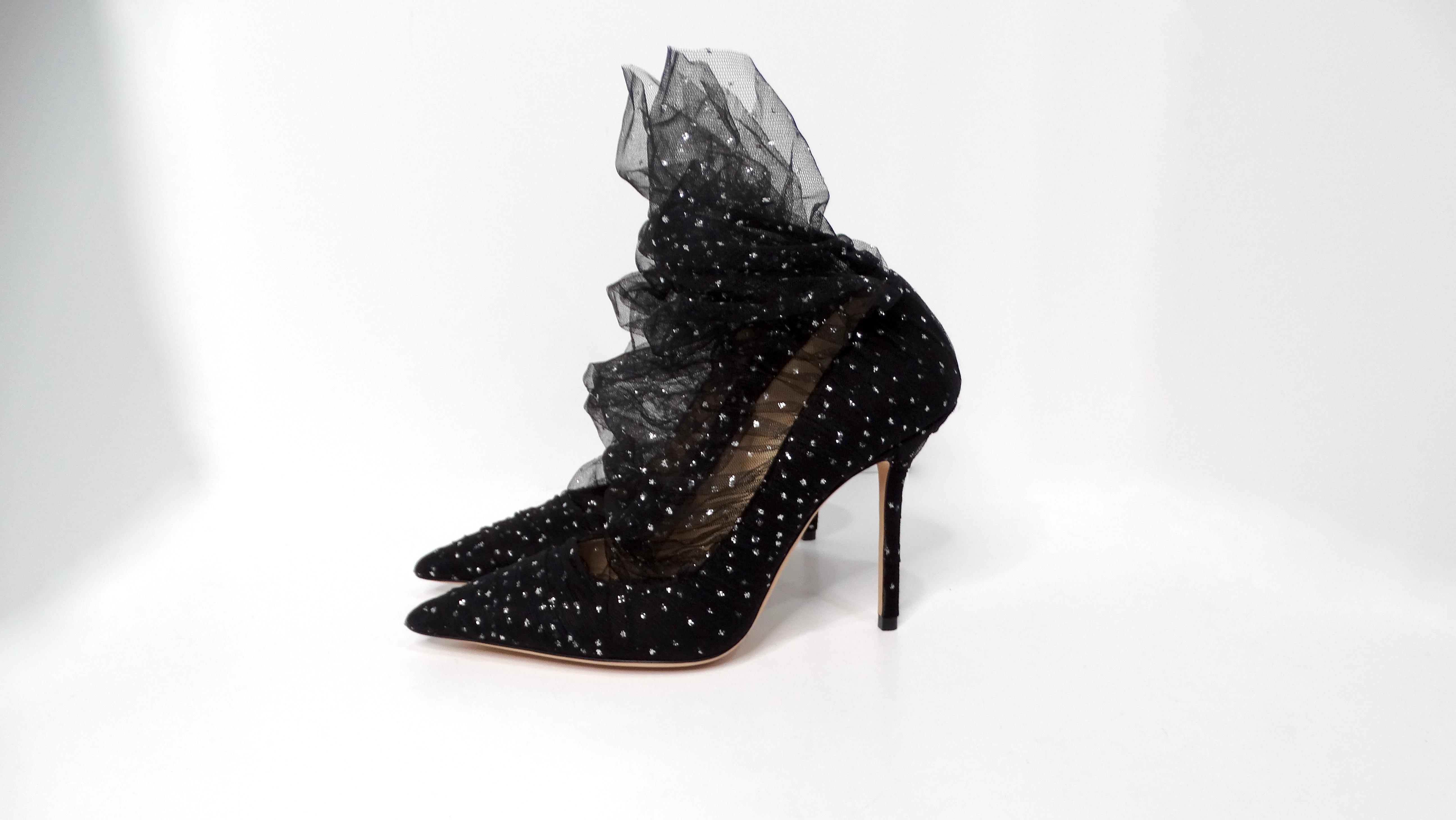 Jimmy Choo - Escarpins 100 mm à paillettes en tulle et daim - Noir Pour femmes en vente
