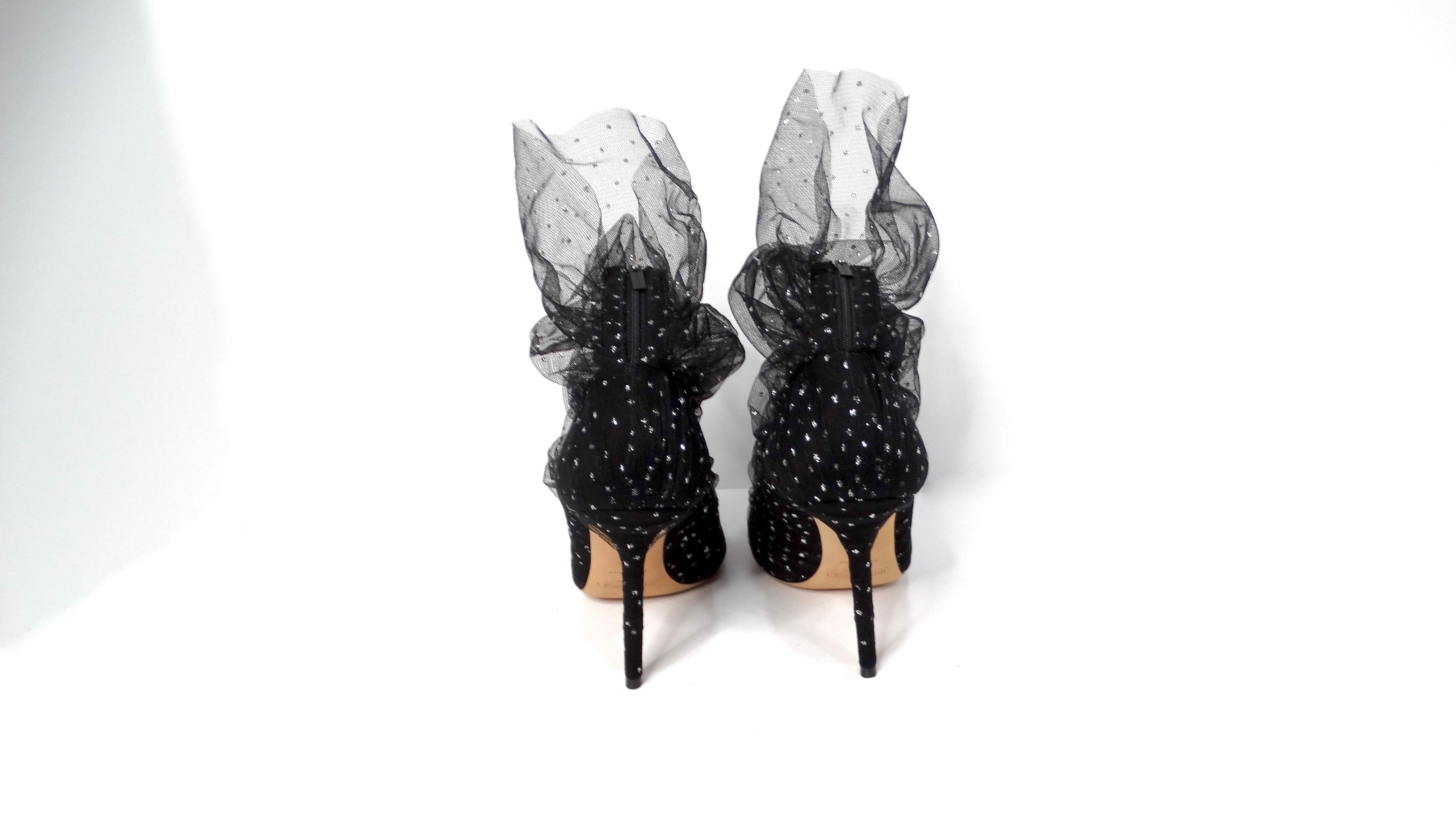 Jimmy Choo - Escarpins 100 mm à paillettes en tulle et daim - Noir en vente 1