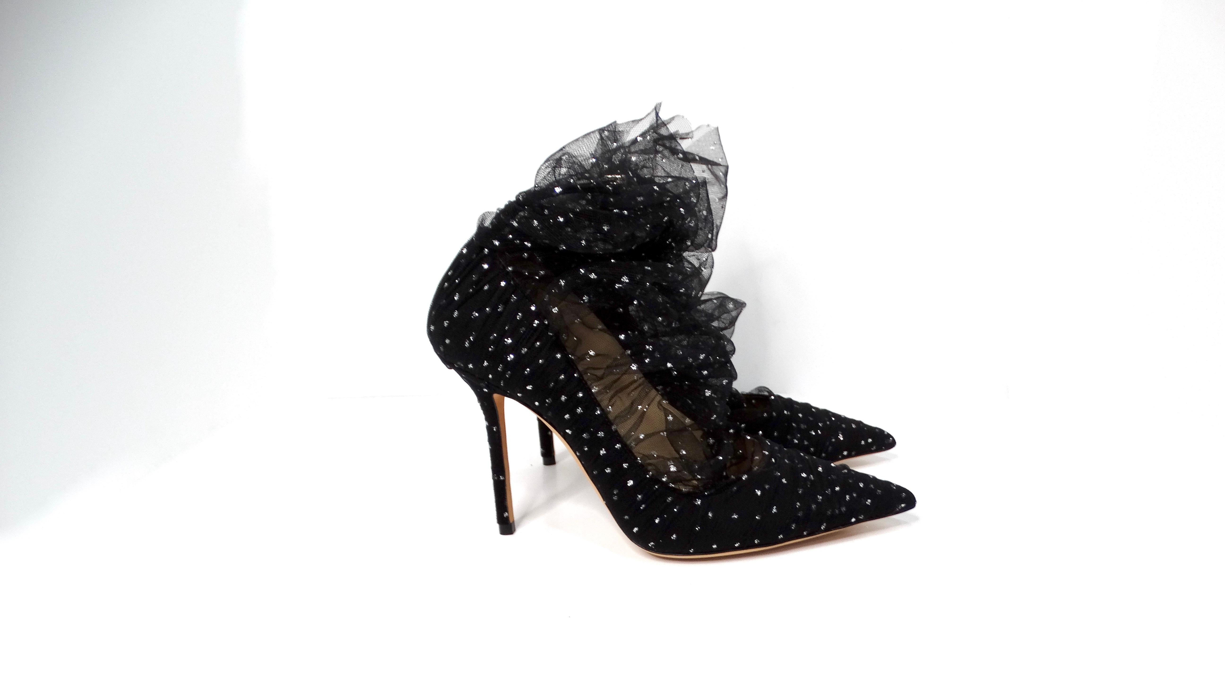 Jimmy Choo - Escarpins 100 mm à paillettes en tulle et daim - Noir en vente 2