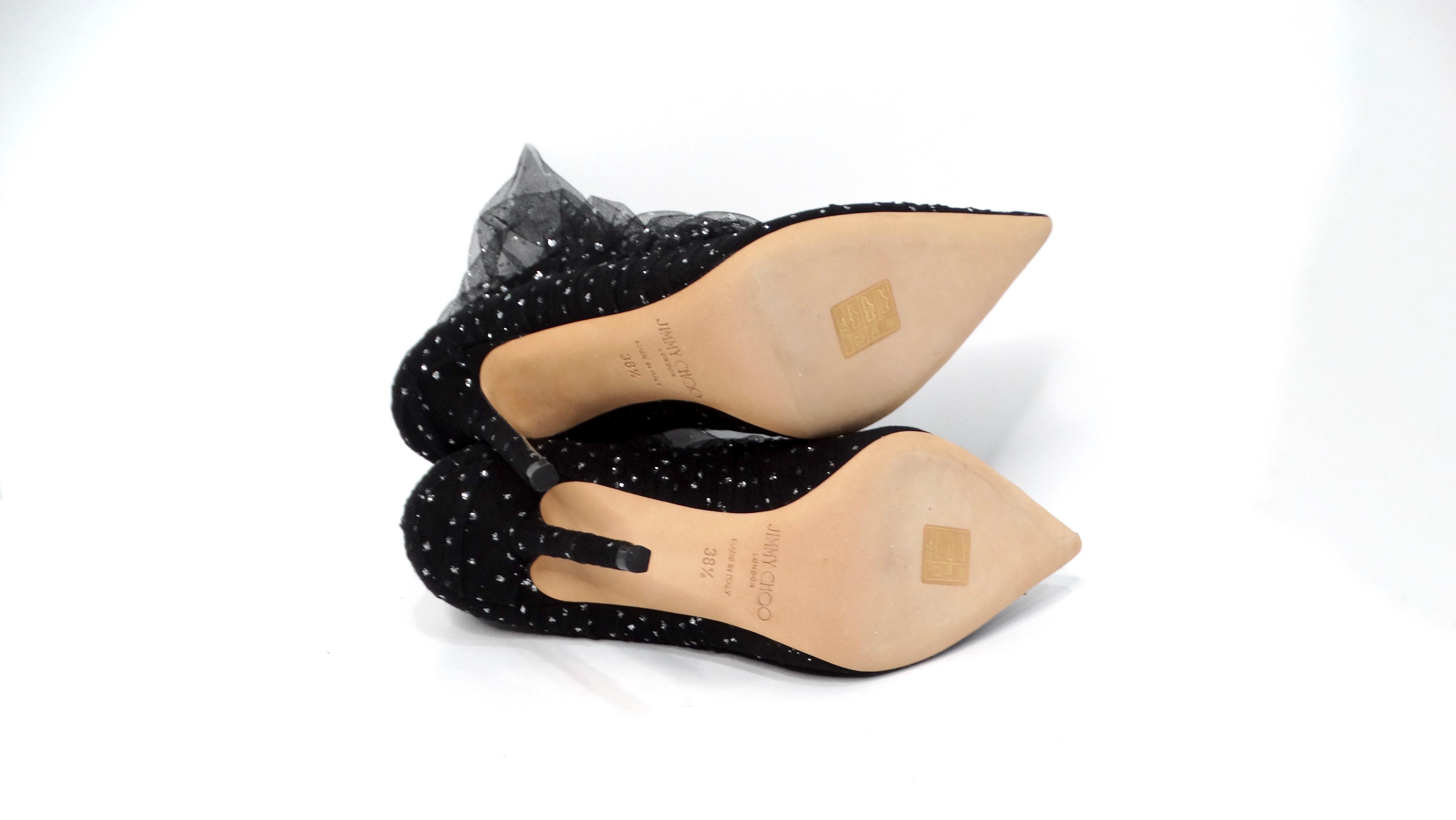 Jimmy Choo - Escarpins 100 mm à paillettes en tulle et daim - Noir en vente 3