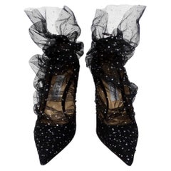 Jimmy Choo Black Tulle & Suede 100mm Glitter Pumps