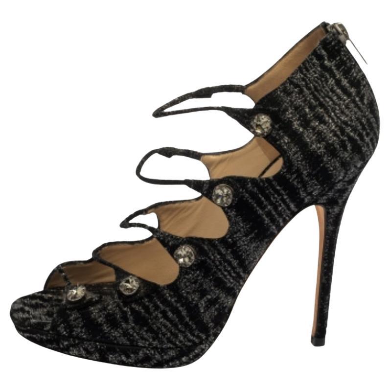 Jimmy Choo Black Tweed Strappy Sandals Size 40 For Sale