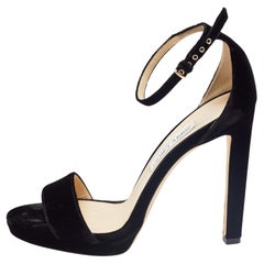 Jimmy Choo Black Velvet Ankle Strap Sandals Size 40