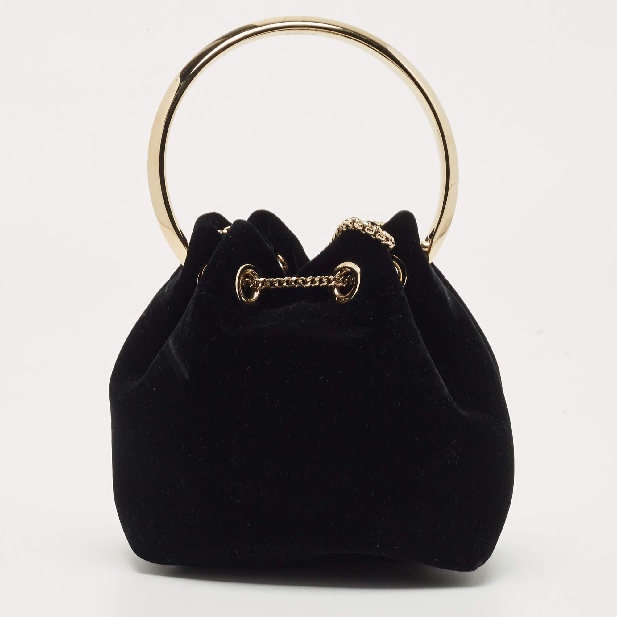 Jimmy Choo Black Velvet BonBon Bucket Bag 6