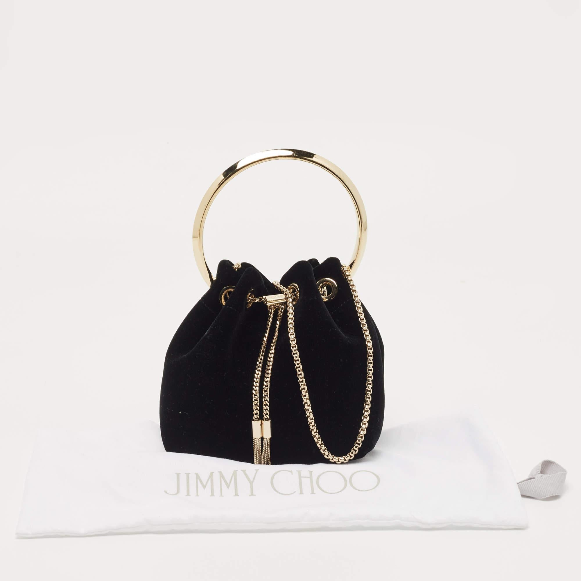 Jimmy Choo Black Velvet BonBon Bucket Bag In Excellent Condition In Dubai, Al Qouz 2