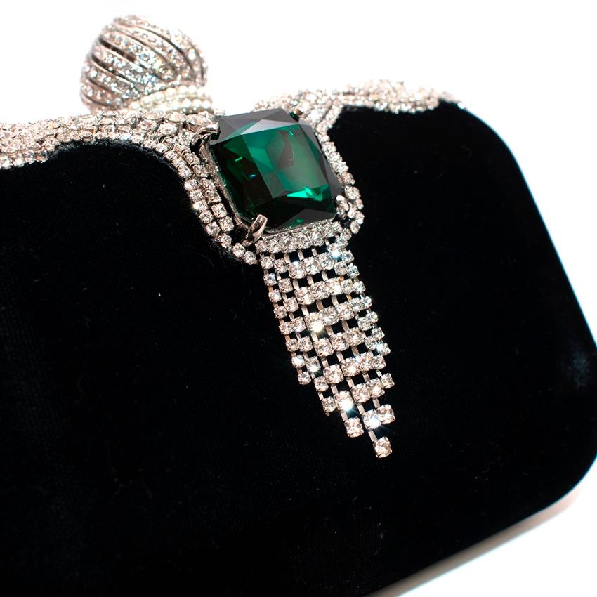 Jimmy Choo Black Velvet Crystal Embellished Cloud Clutch Bag In Excellent Condition In London, GB