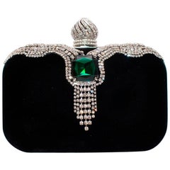 Jimmy Choo Black Velvet Crystal Embellished Cloud Clutch Bag