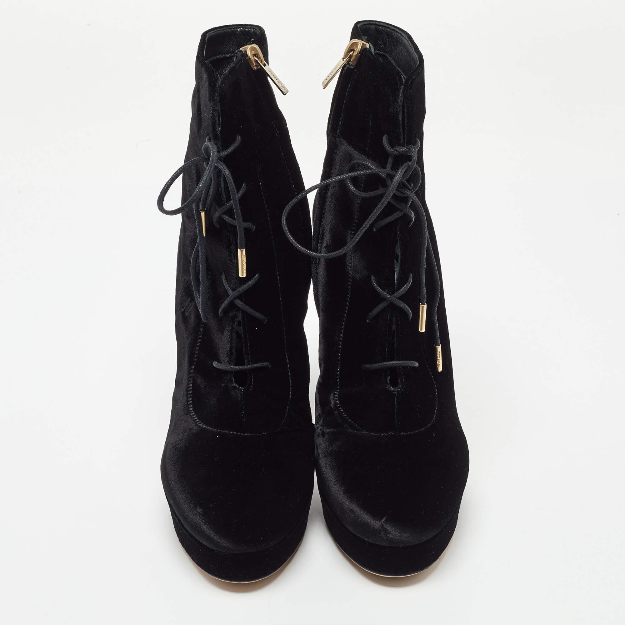Women's Jimmy Choo Black Velvet Deon Ankle Boots Size 38 For Sale
