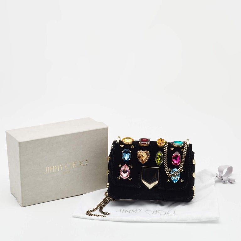 Jimmy Choo Black Velvet Mini Embellished Lockett Shoulder Bag For Sale