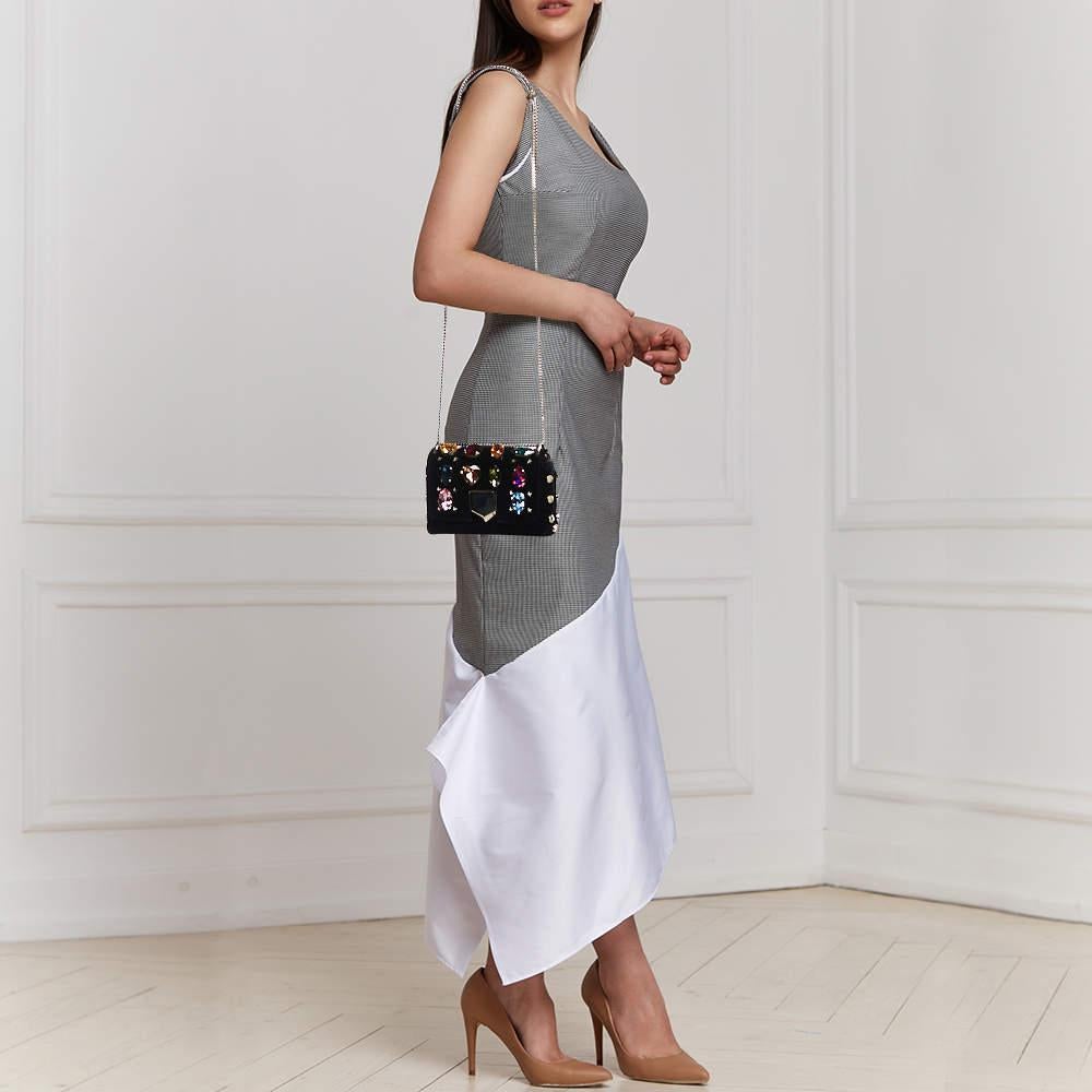 Jimmy Choo Black Velvet Mini Embellished Lockett Shoulder Bag In Good Condition In Dubai, Al Qouz 2