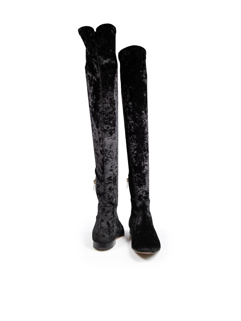 Jimmy Choo Black Velvet Over the Knee Boots Size IT 37 In Excellent Condition In London, GB
