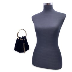 Jimmy Choo Black Velvet Small Bon Bon Bag Bucket Metal Handle
