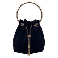 Jimmy Choo - Borsa Bon Bon piccola in velluto nero, con manico in metallo e secchiello
