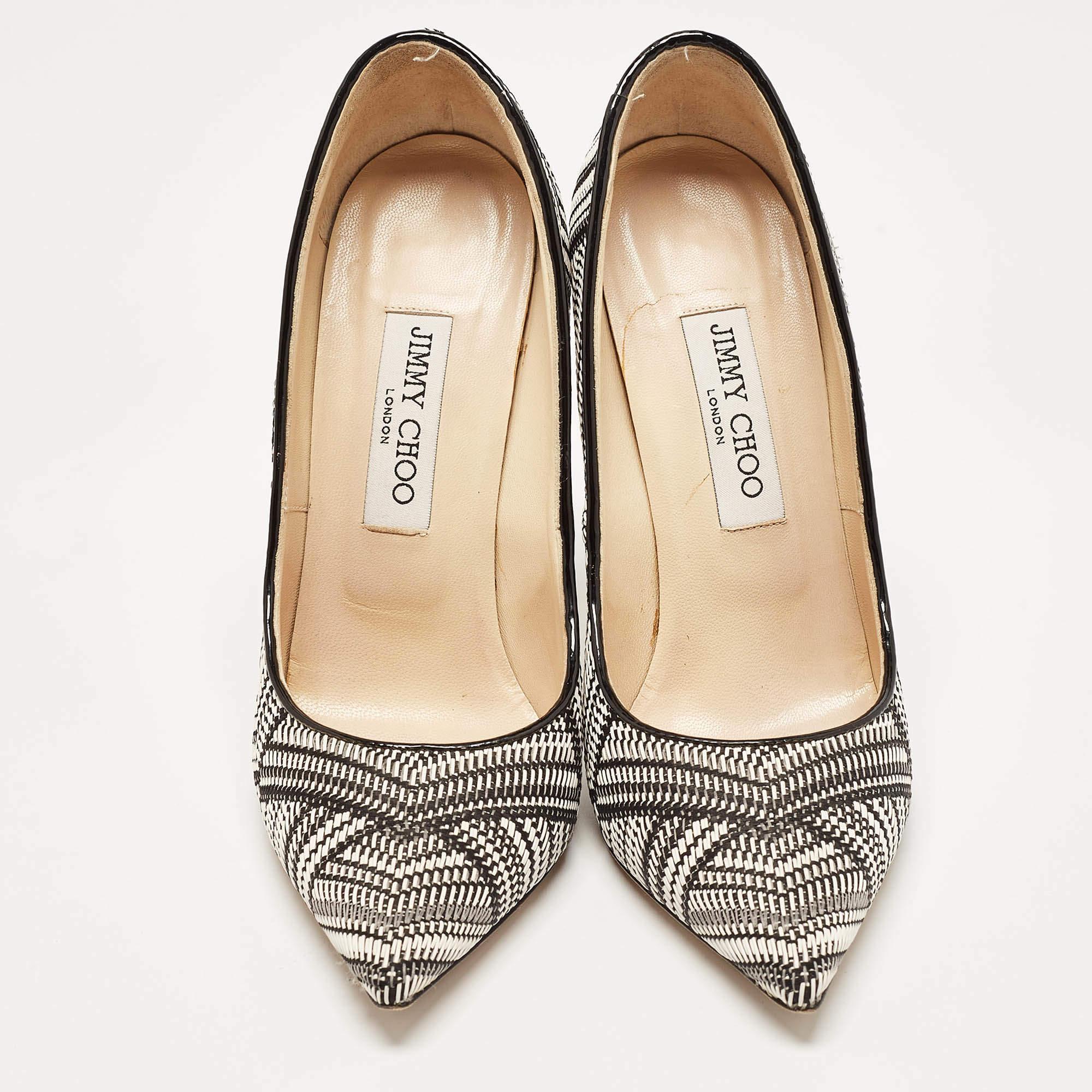 Jimmy Choo Black/White Woven Fabric Anouk Pumps Size 38.5 In Good Condition In Dubai, Al Qouz 2