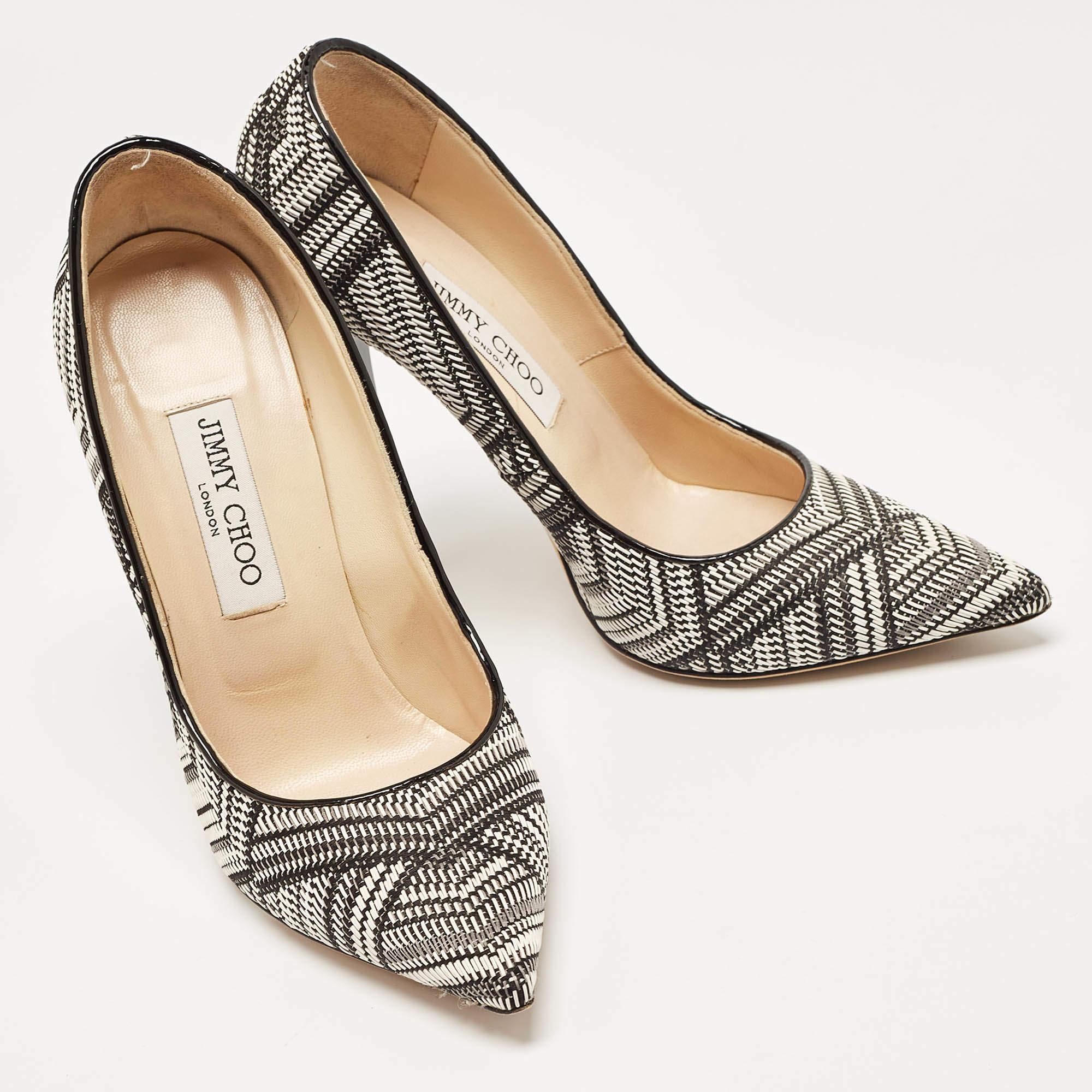 Women's Jimmy Choo Black/White Woven Fabric Anouk Pumps Size 38.5