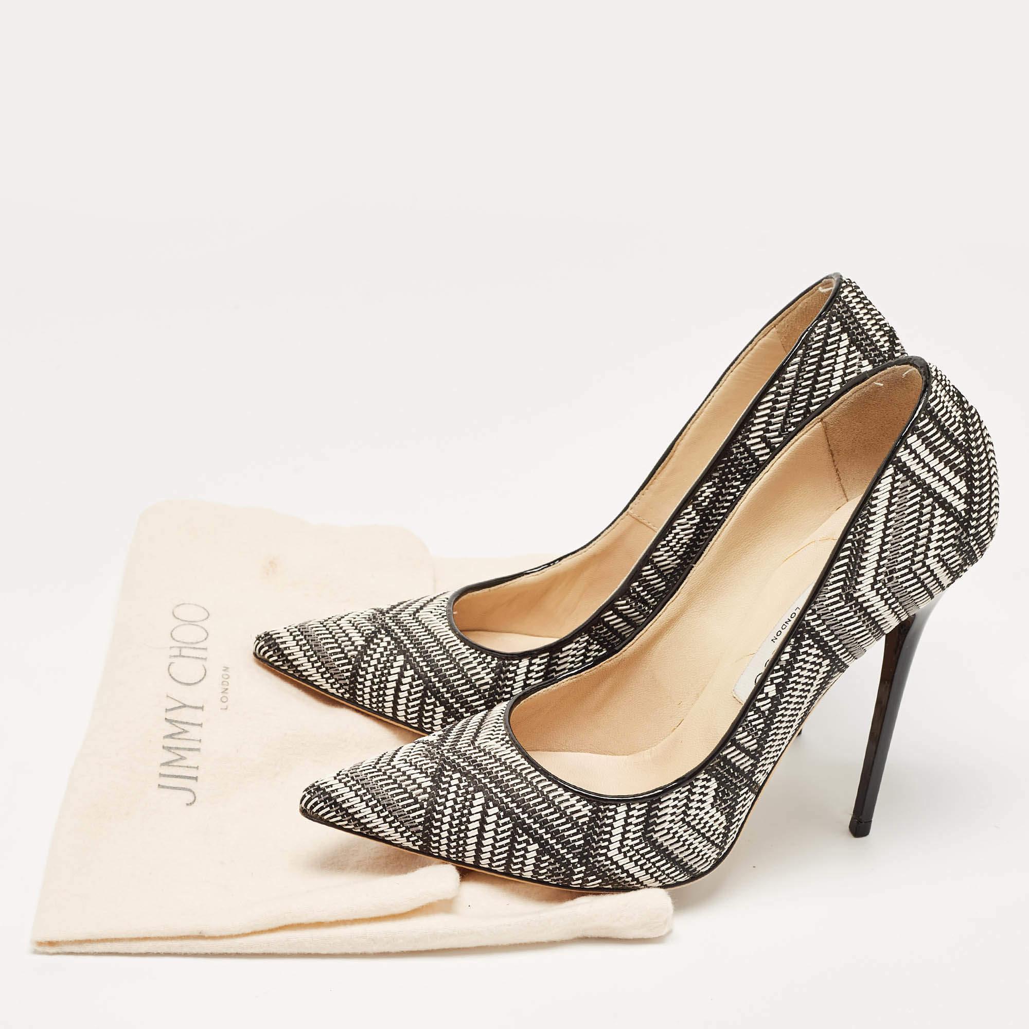 Jimmy Choo Black/White Woven Fabric Anouk Pumps Size 38.5 5