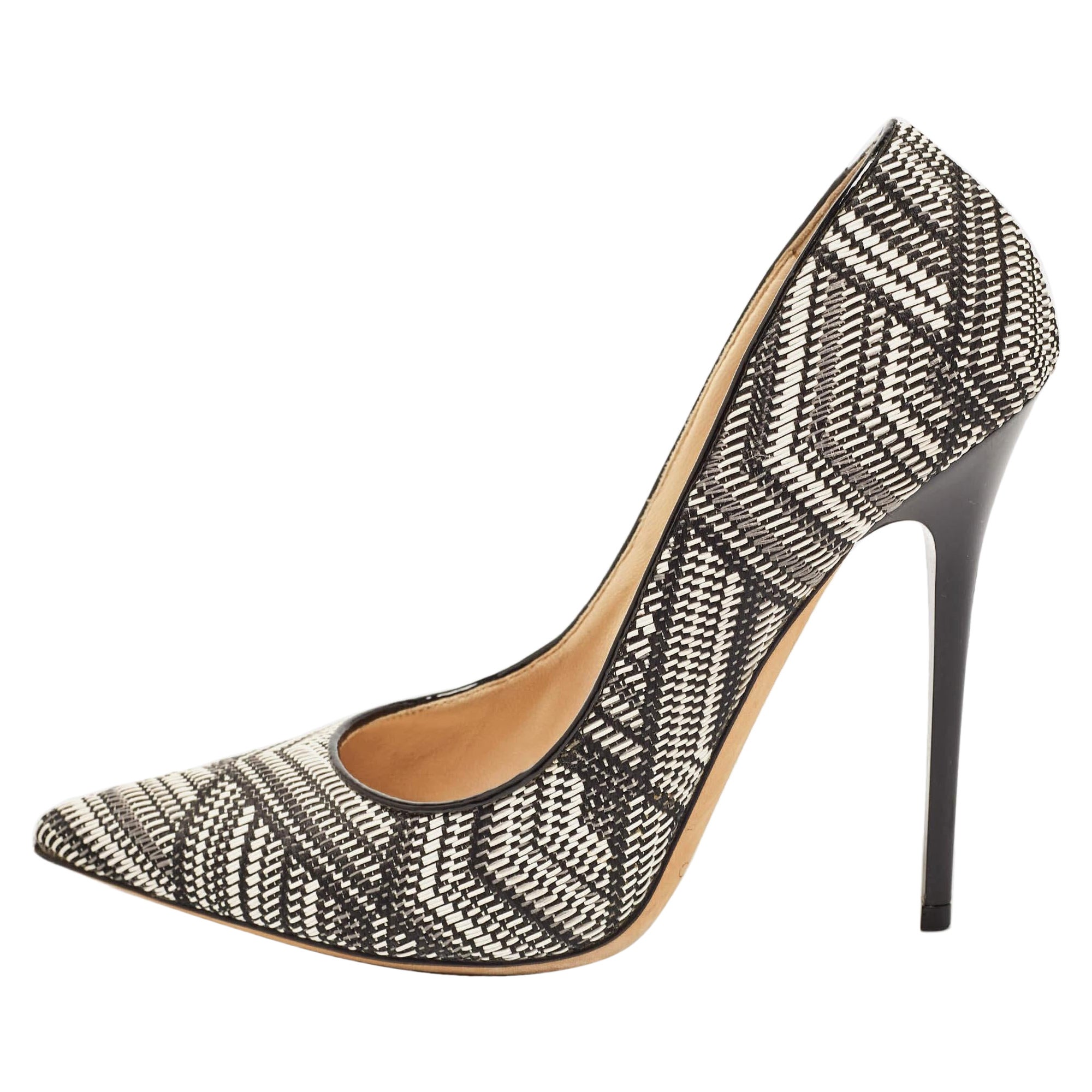 Jimmy Choo Black/White Woven Fabric Anouk Pumps Size 38.5