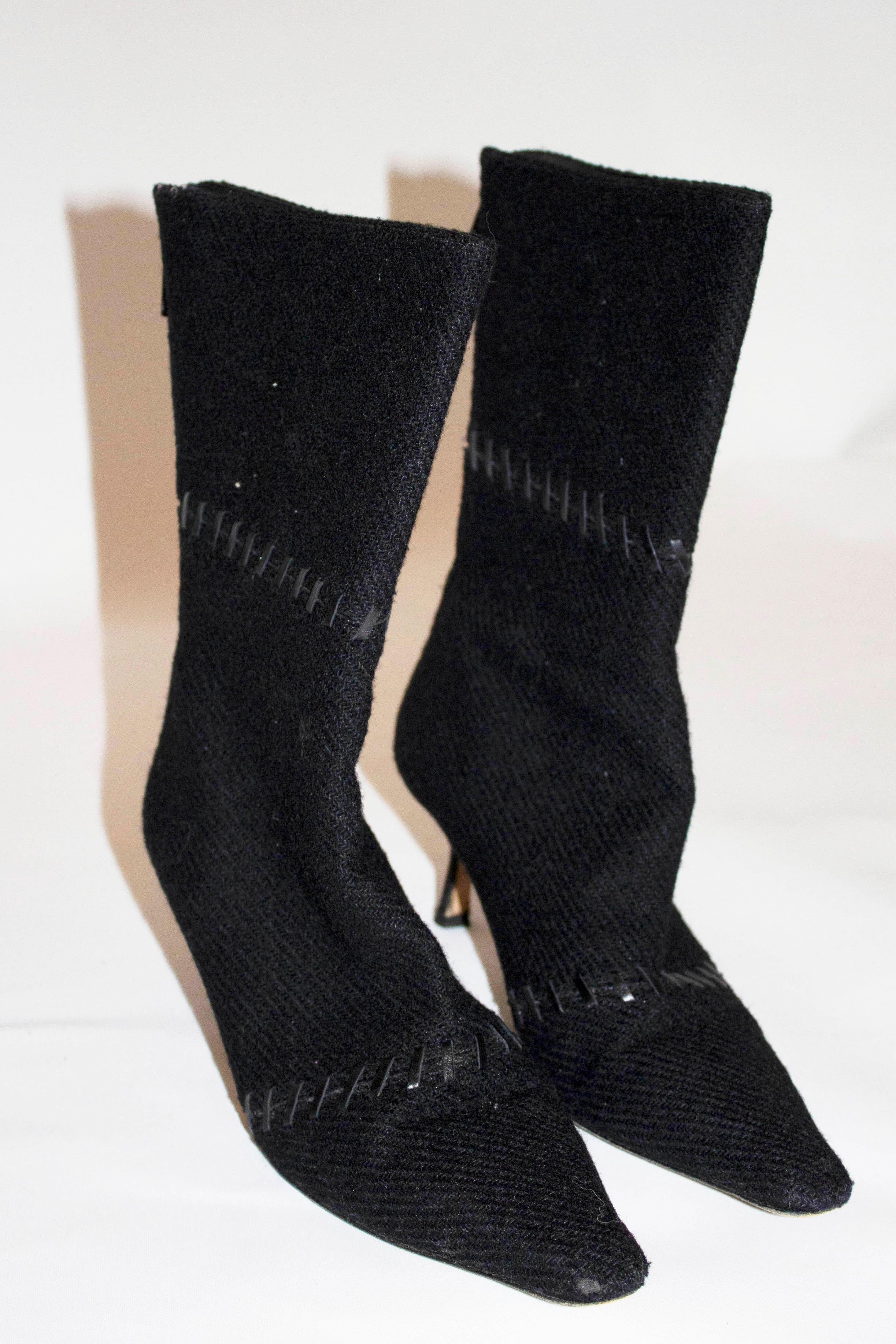 Jimmy Choo Black Wool and Leather Boots In Good Condition For Sale In London, GB