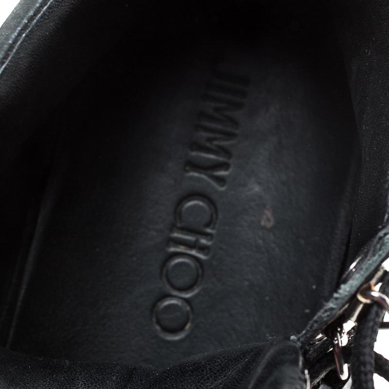 Jimmy Choo Black Woven Leather Argyle High Top Sneakers Size 42 In Good Condition In Dubai, Al Qouz 2
