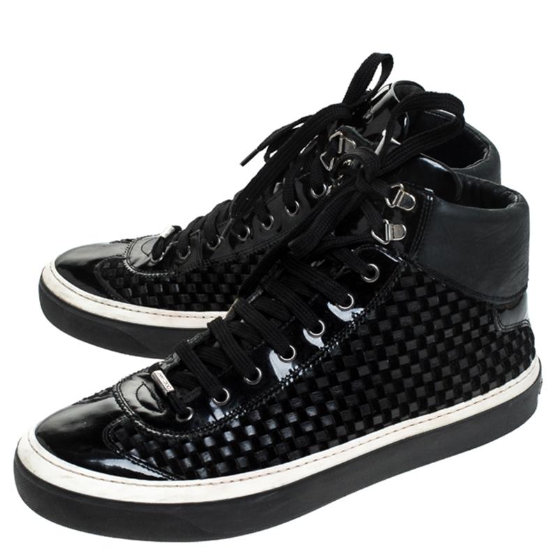 Men's Jimmy Choo Black Woven Leather Argyle High Top Sneakers Size 42