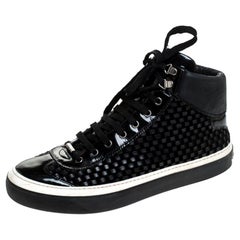 Jimmy Choo Black Woven Leather Argyle High Top Sneakers Size 42