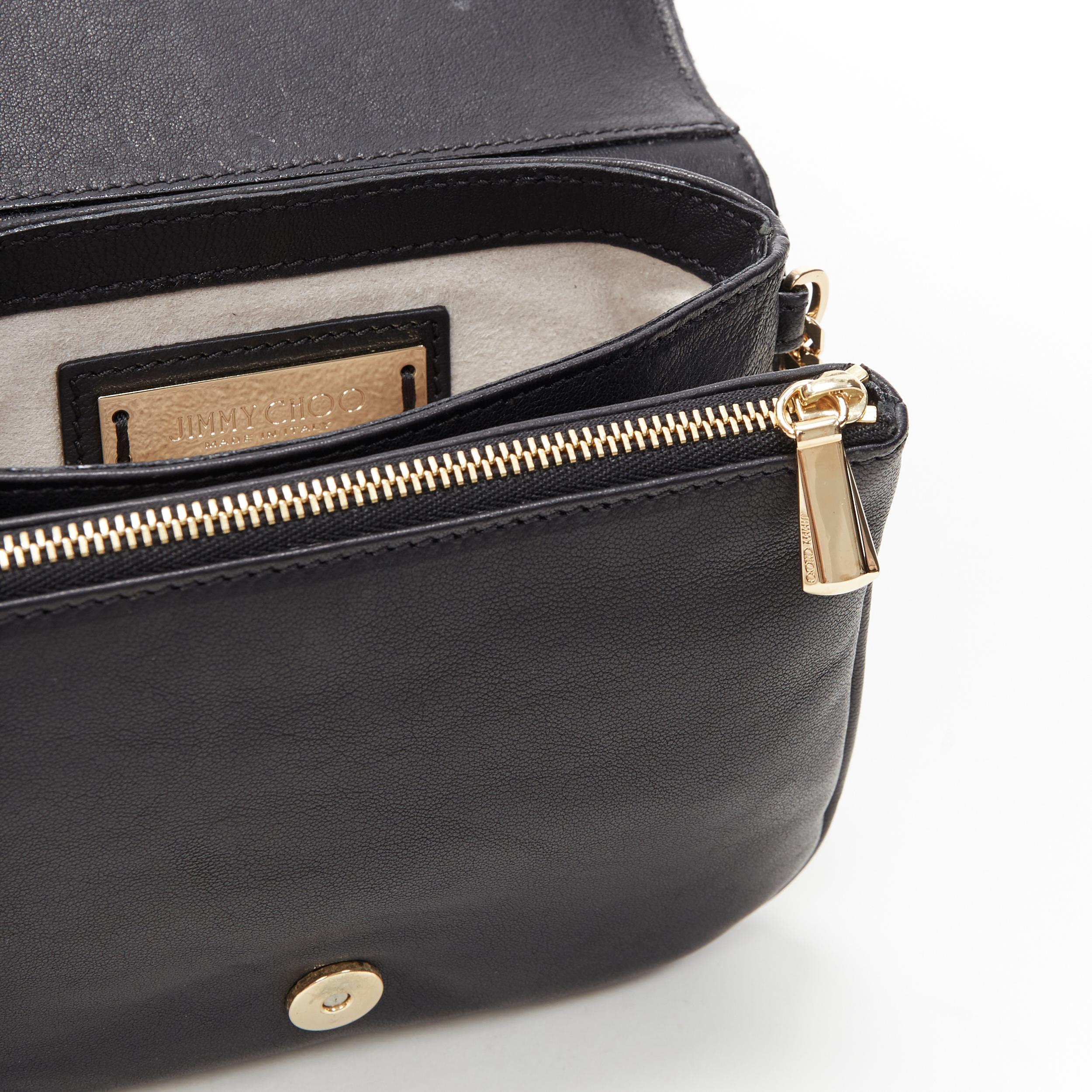 JIMMY CHOO black woven pleated leather gold bar detail flap crossbody bag 2