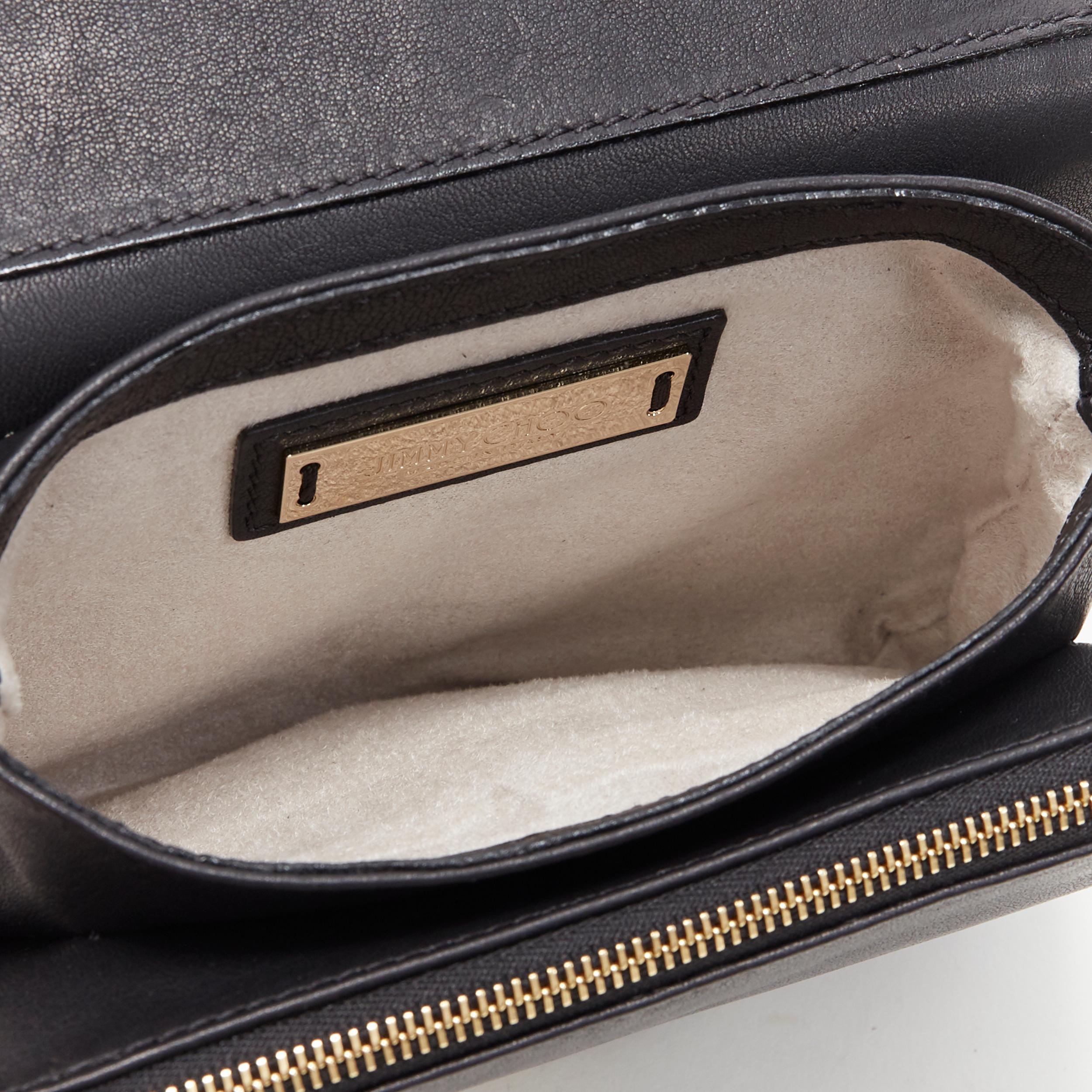 JIMMY CHOO black woven pleated leather gold bar detail flap crossbody bag 3