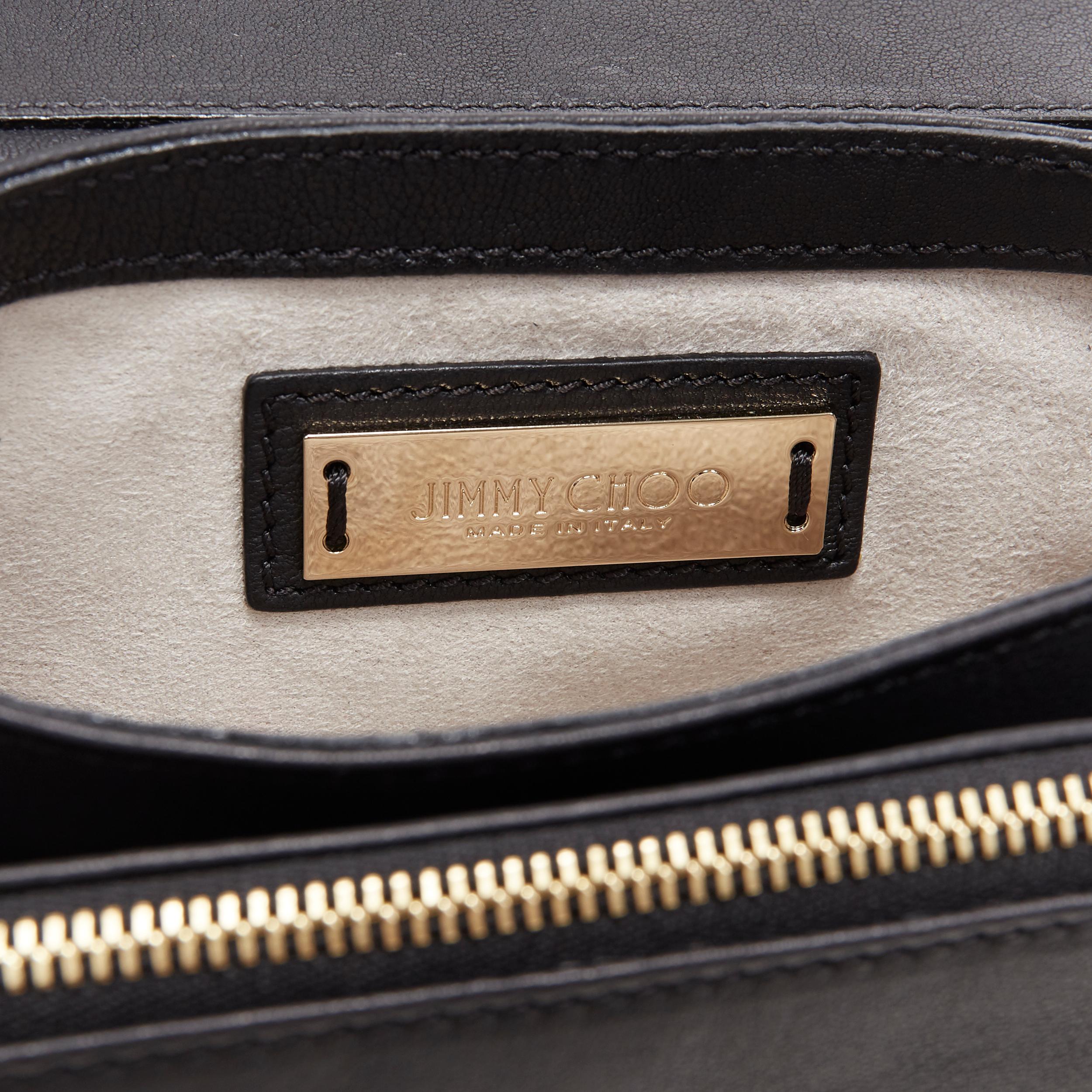 JIMMY CHOO black woven pleated leather gold bar detail flap crossbody bag 4