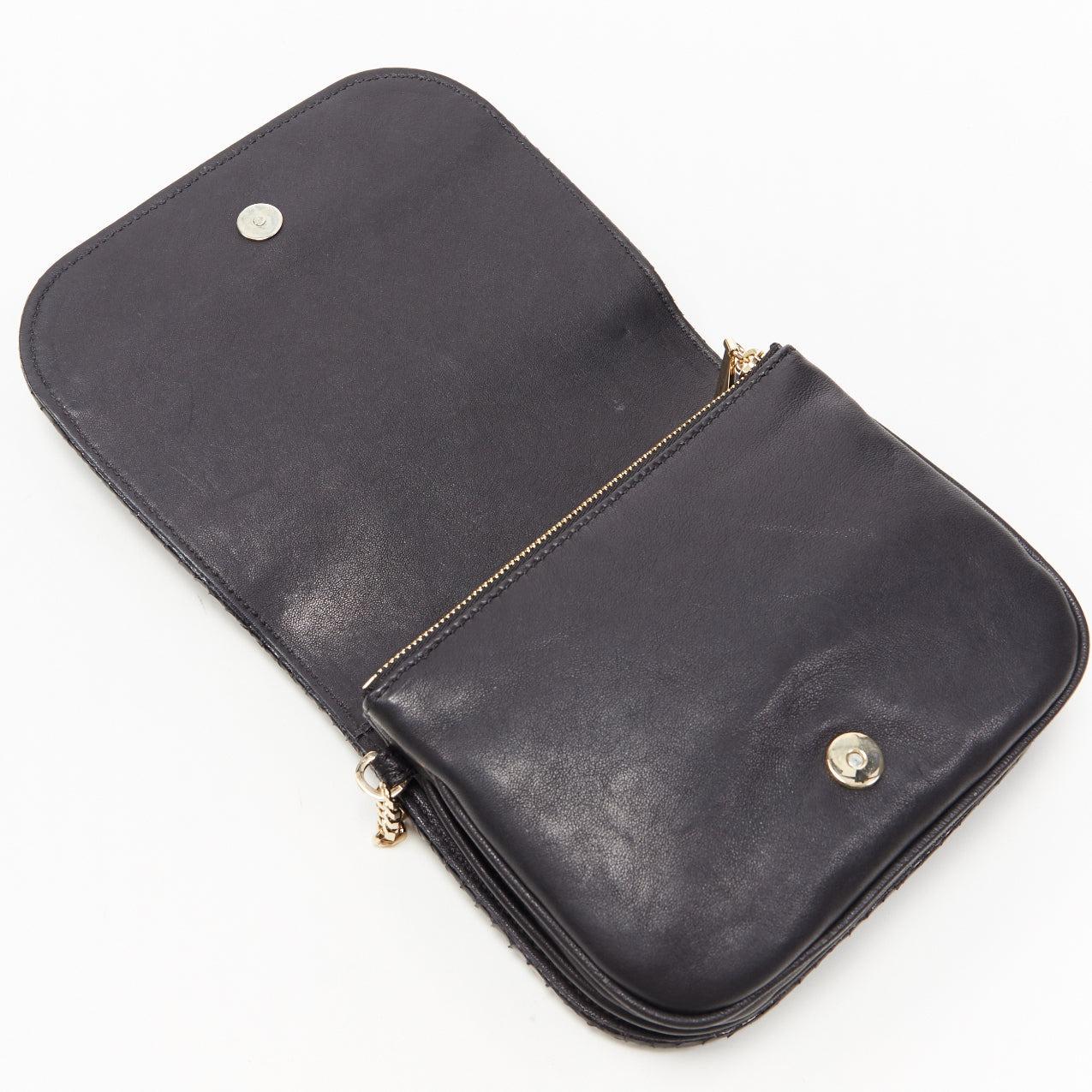 JIMMY CHOO black woven pleated leather gold bar detail flap crossbody bag 7