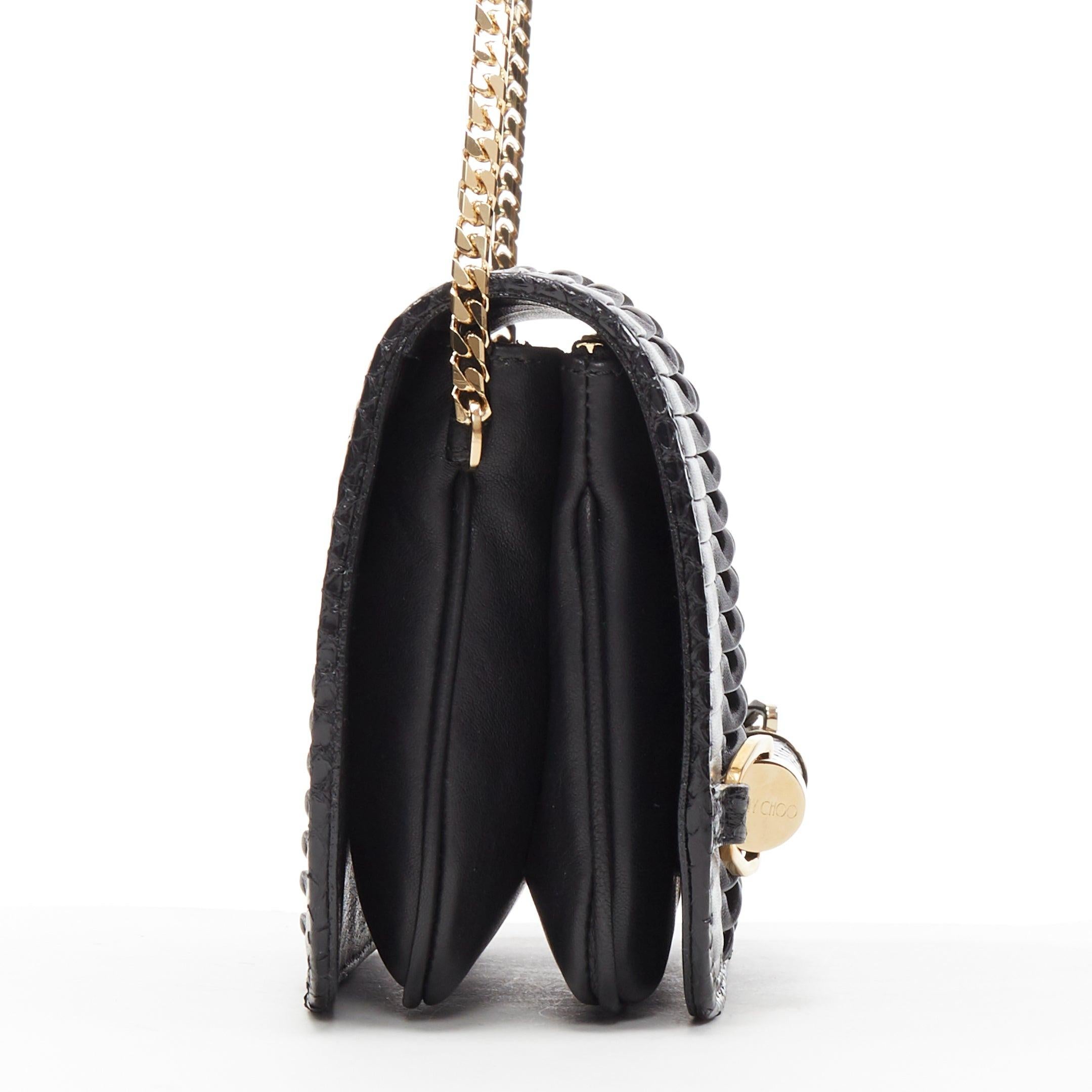 Black JIMMY CHOO black woven pleated leather gold bar detail flap crossbody bag
