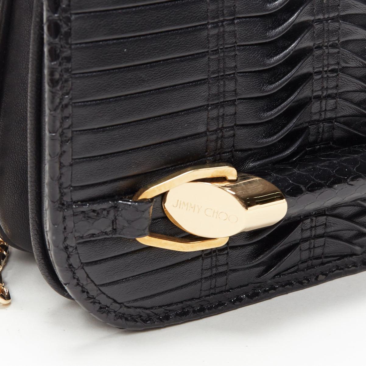 JIMMY CHOO black woven pleated leather gold bar detail flap crossbody bag 2