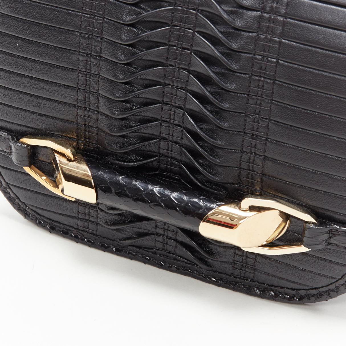 JIMMY CHOO black woven pleated leather gold bar detail flap crossbody bag 3