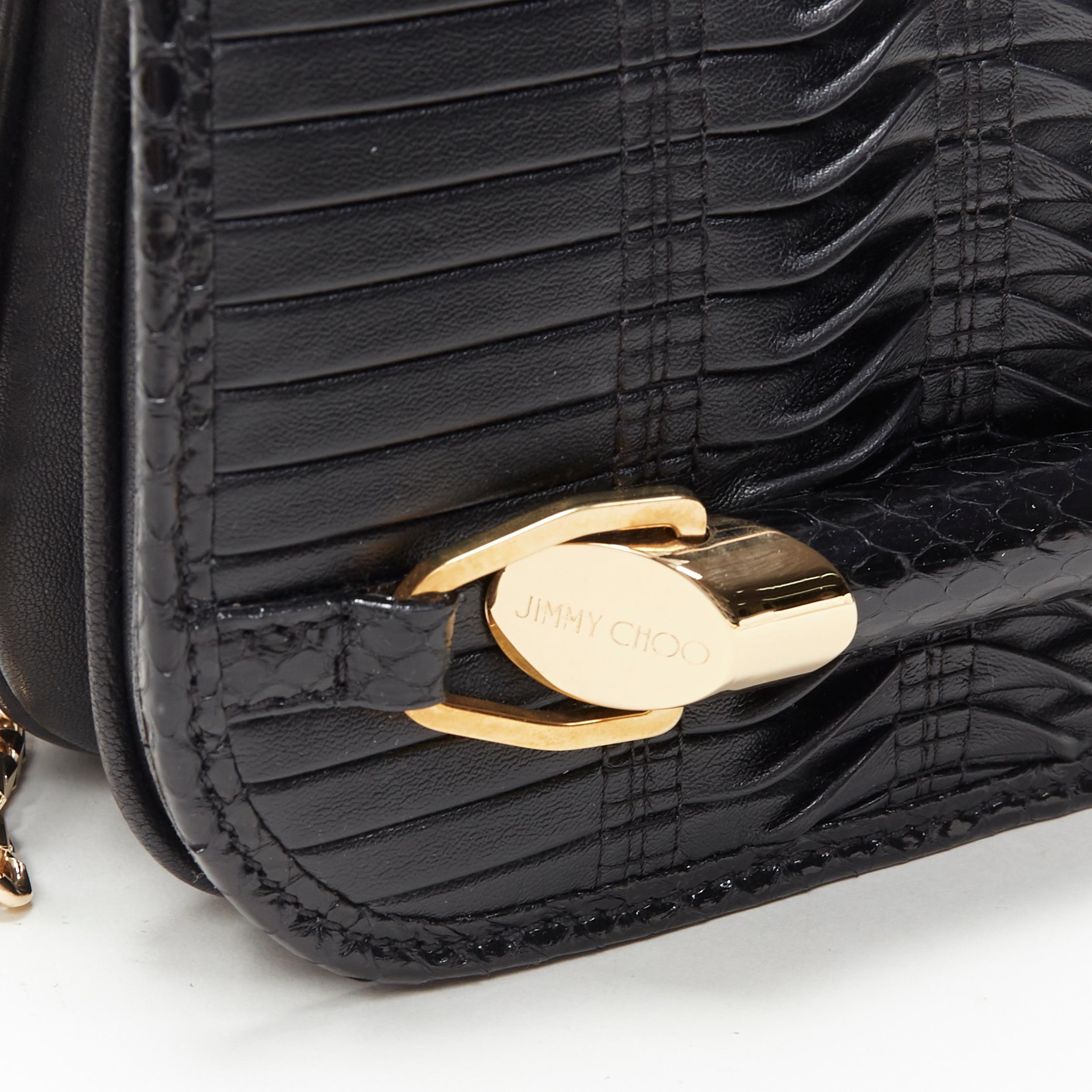 JIMMY CHOO black woven pleated leather gold bar detail flap crossbody bag 1