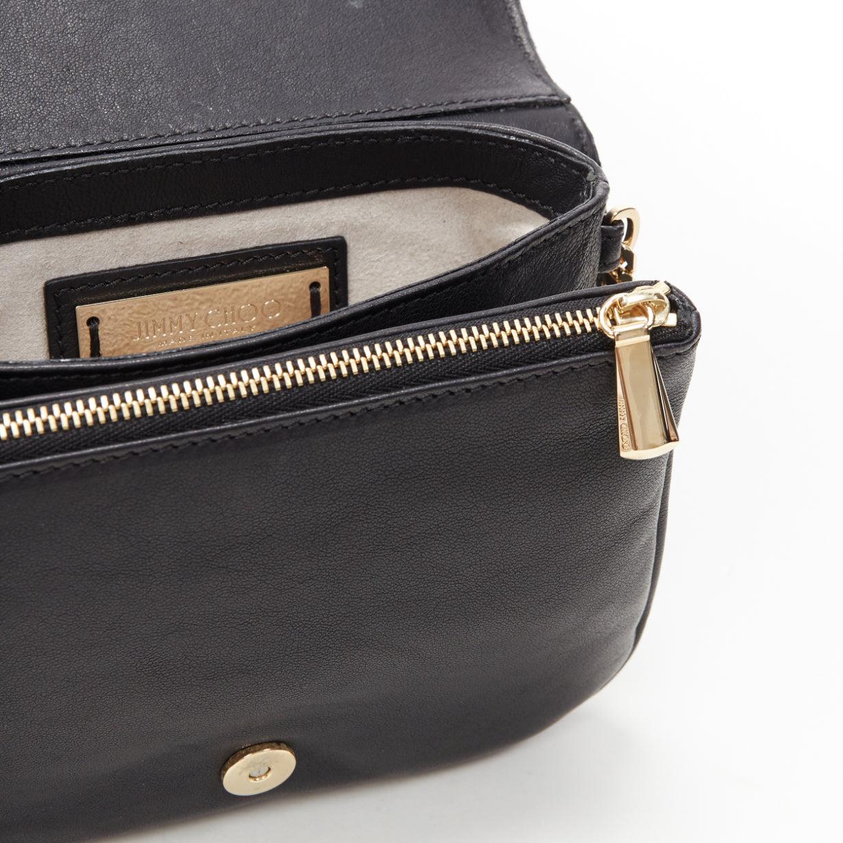 JIMMY CHOO black woven pleated leather gold bar detail flap crossbody bag 5