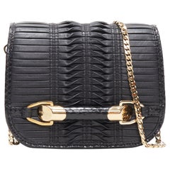 JIMMY CHOO black woven pleated leather gold bar detail flap crossbody bag