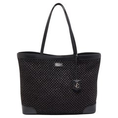 Jimmy Choo Black Woven Straw and Leather Nine2Five Tote