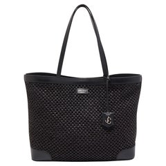Jimmy Choo - Tote nera in paglia intrecciata e pelle Nine2Five