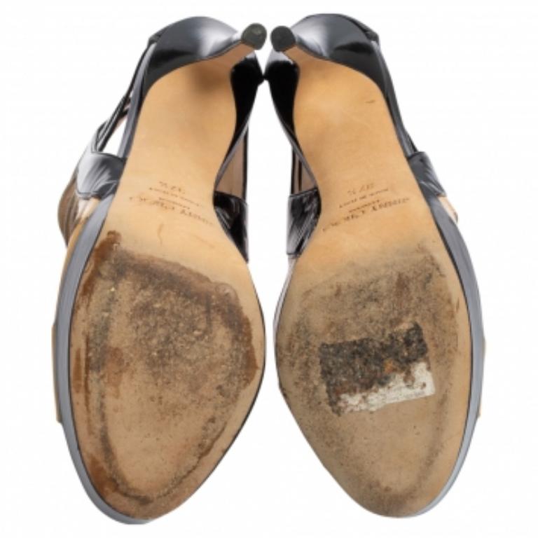 Jimmy Choo Sandales Costa en cuir verni noir/jaune avec découpes Taille 37,5 3