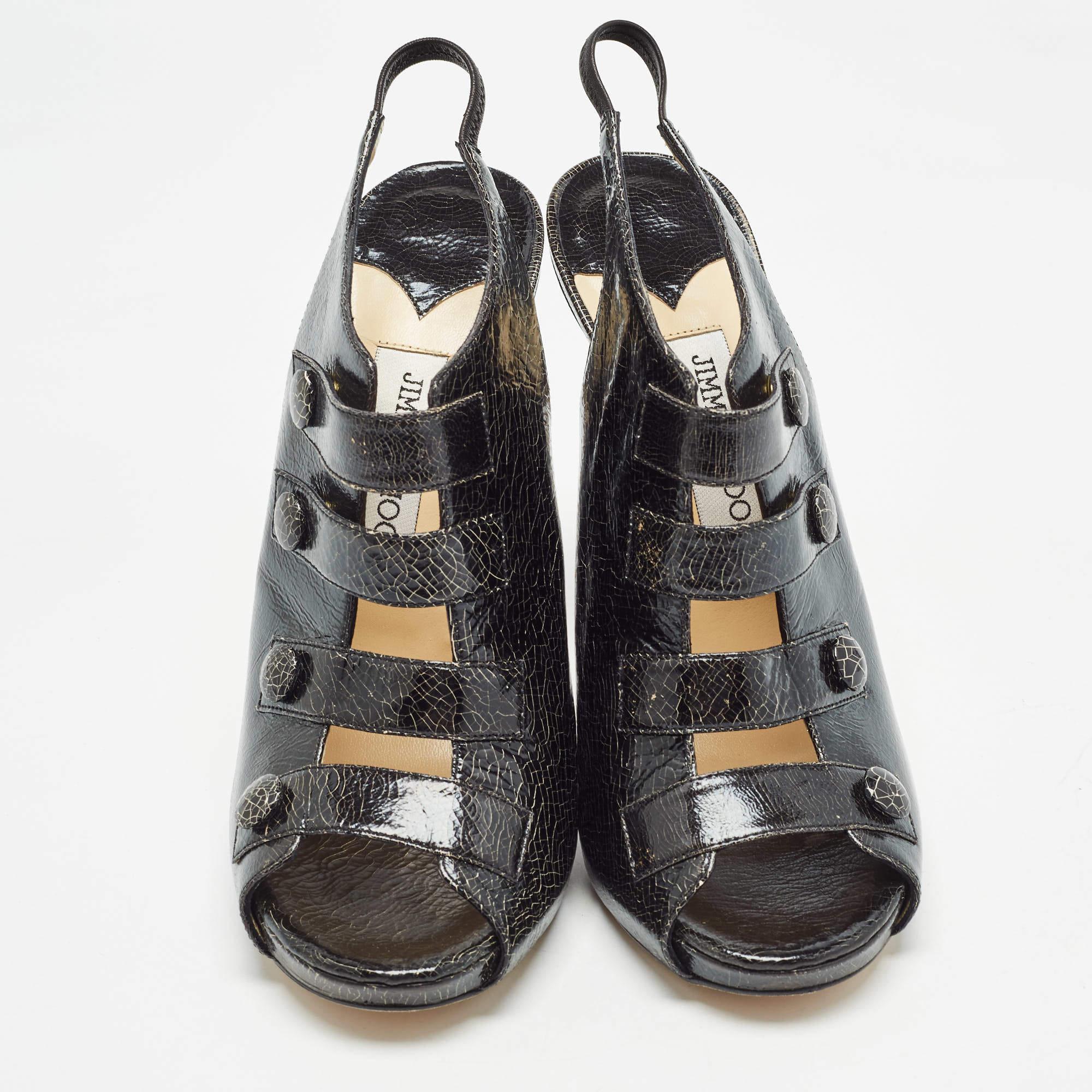 Jimmy Choo Black/Yellow Texture Leather Slingback Sandals Size 39.5 In Excellent Condition For Sale In Dubai, Al Qouz 2