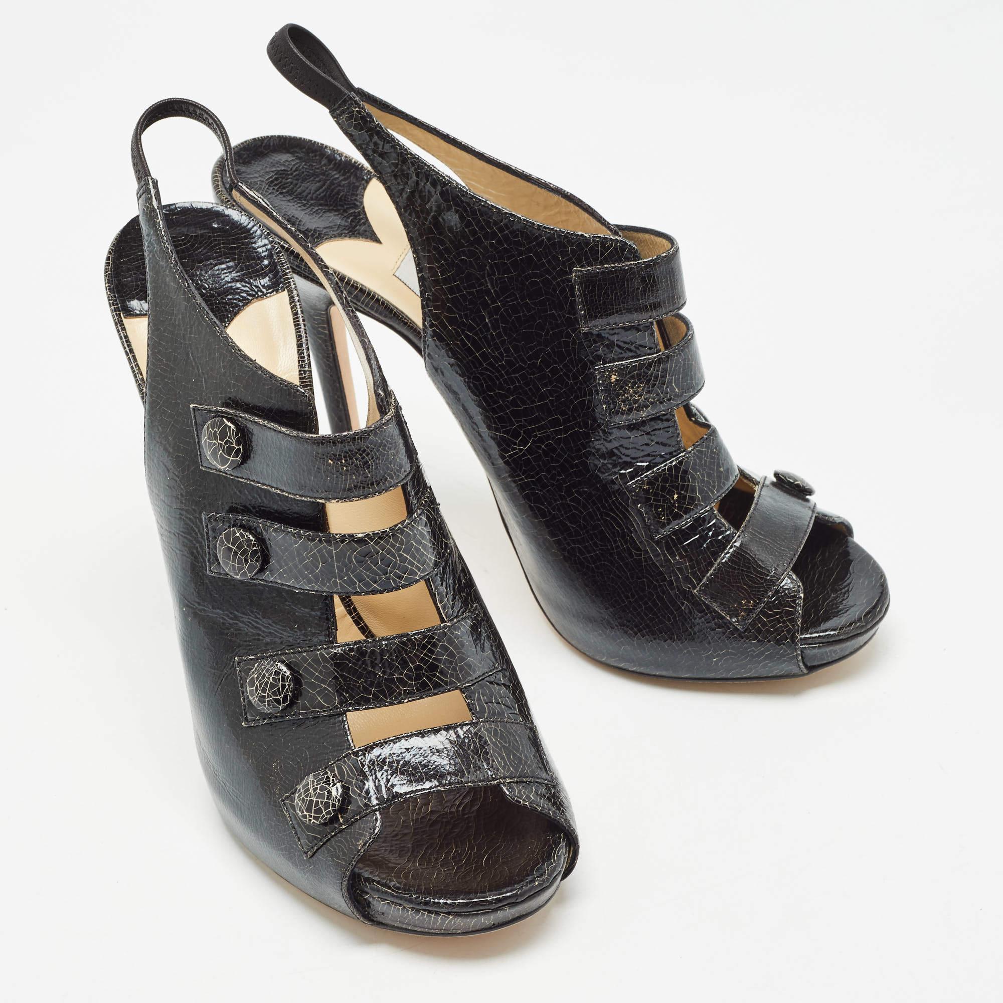 Women's Jimmy Choo Black/Yellow Texture Leather Slingback Sandals Size 39.5 For Sale