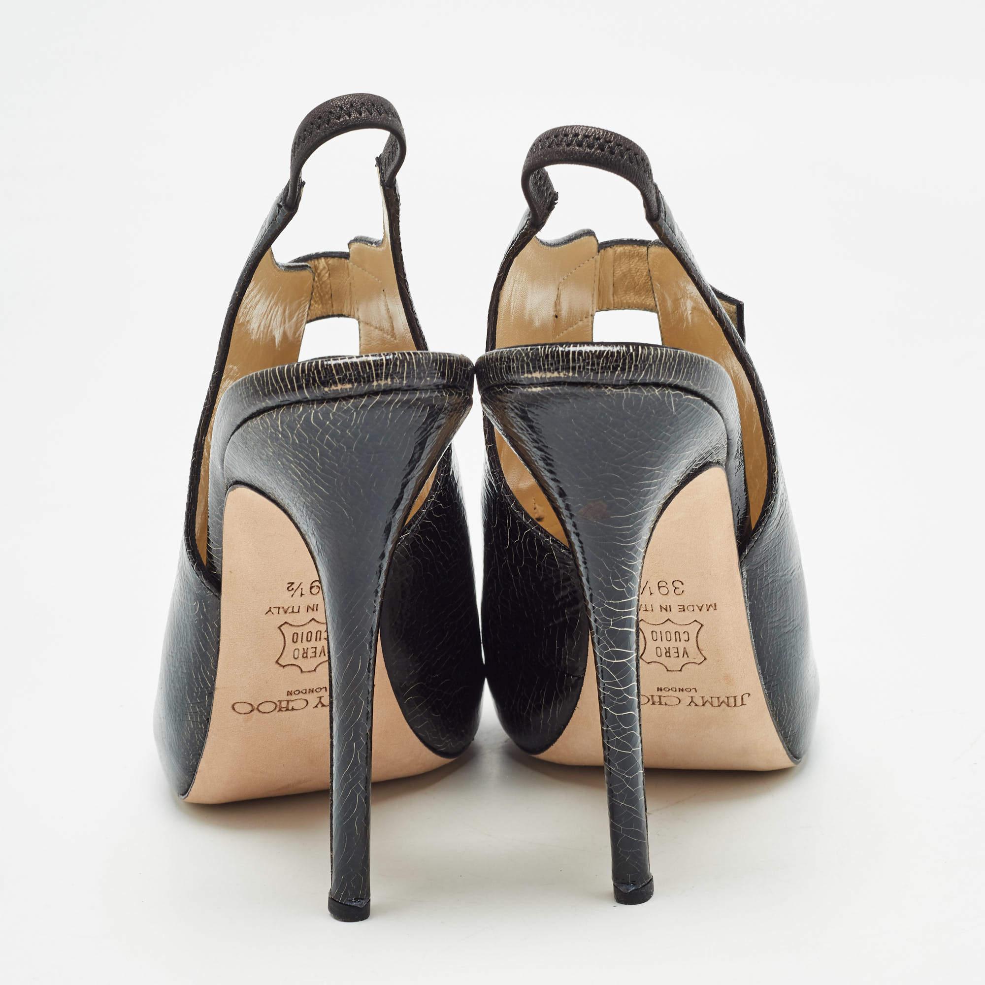 Jimmy Choo Black/Yellow Texture Leather Slingback Sandals Size 39.5 For Sale 1