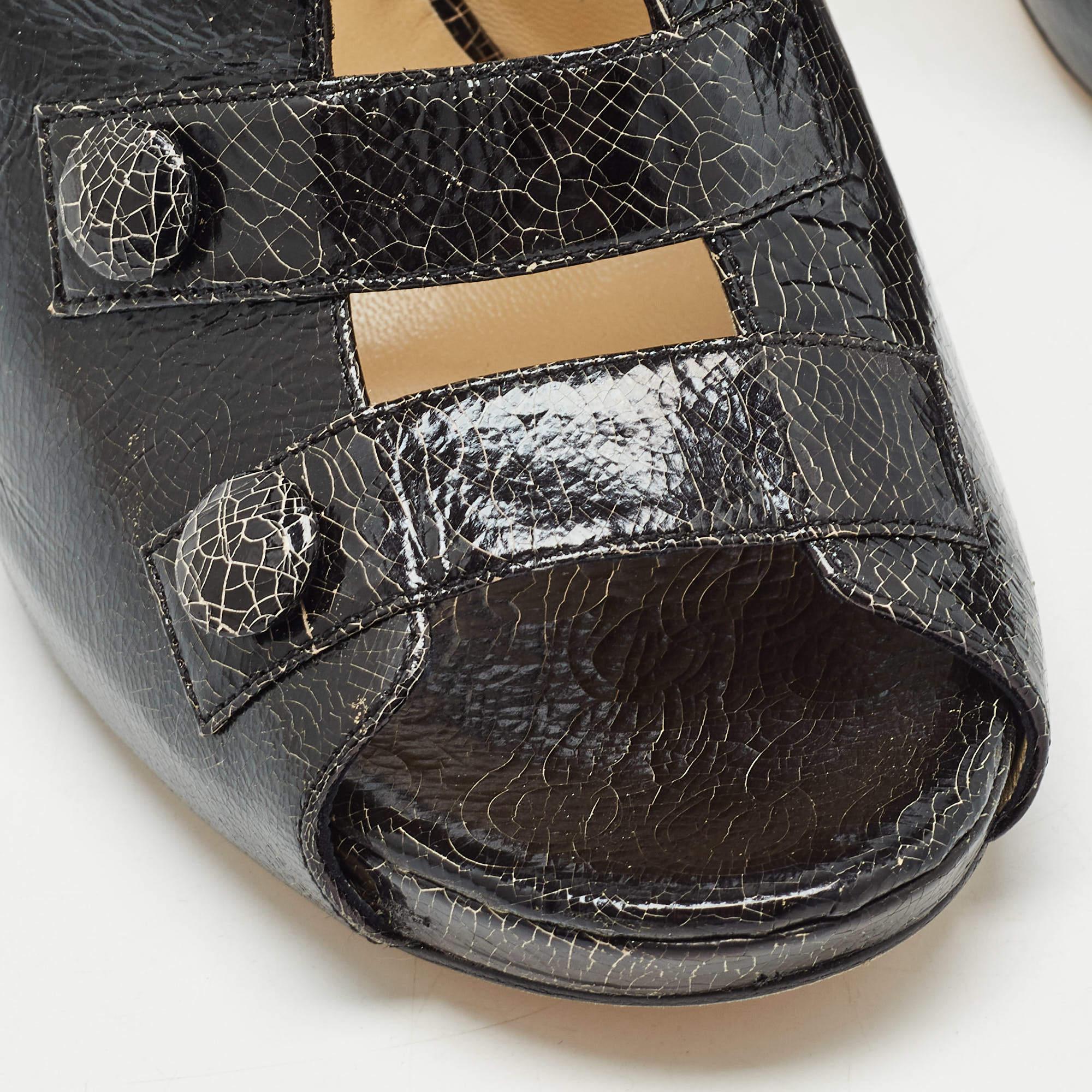 Jimmy Choo Black/Yellow Texture Leather Slingback Sandals Size 39.5 For Sale 3