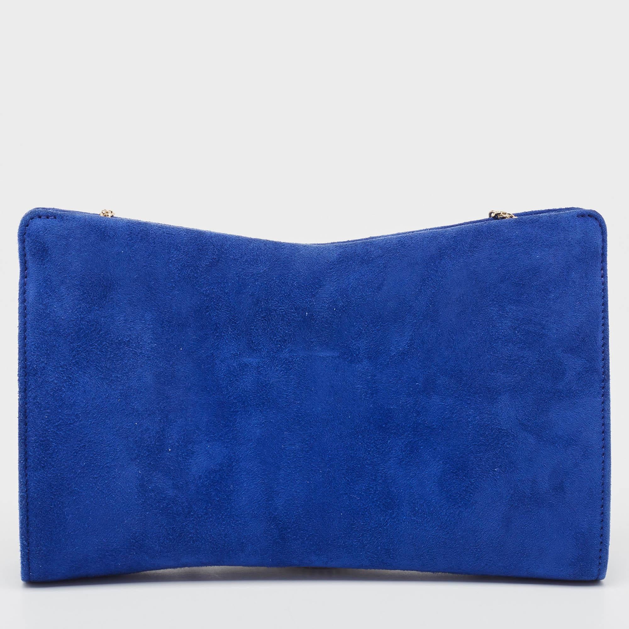 Women's Jimmy Choo Blue Alcantara Fringe Bracelet Venus Chain Clutch For Sale